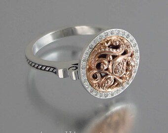 OLGA 14K gold & silver ring with white sapphire halo