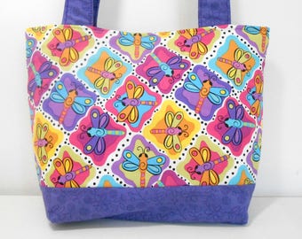 Dragonfly Purse, Medium Tote Bag, Purple Purse with Pockets