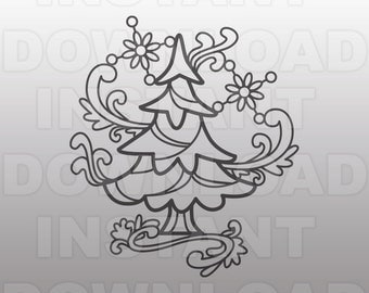 Fancy Hand Drawn Doodle Christmas Tree SVG File -For Commercial & Personal Use- Vector Art for Cricut,Silhouette Cameo,Iron On vinyl Shirt