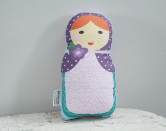 Doll stuffed toy babushka matryoshka PETUNIAS pillow plush softie baby girl gift photo prop stuffed pink brunette blond hair present gift