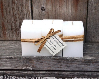 Trio of Peppermint Scented Small Square Pillar Candles