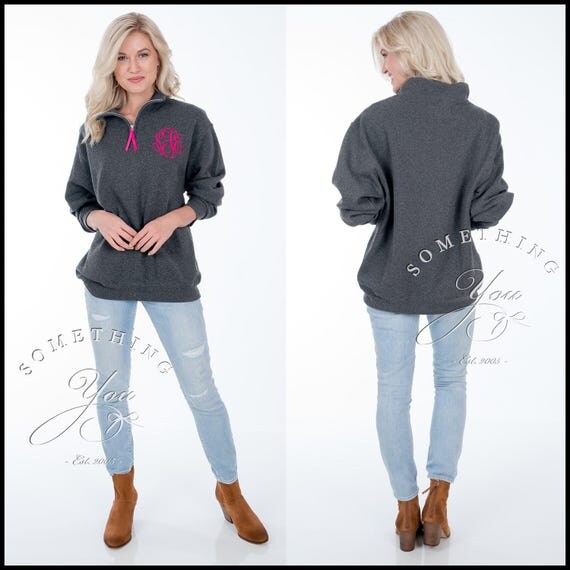 Personalized Sweatshirt With Ribbon Zipper Pull Monogrammed 