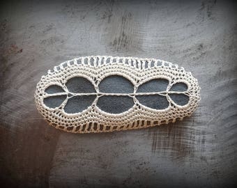Crochet Lace Stone, Table Decoration, Home Decor, Nature, Handmade, Unique, Oval, Ercu, Gray, Original, Monicaj