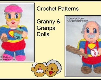 Grandparent's Day Doll Crochet Patterns, crochet Granny doll, crochet Granpa doll, crochet cookie jar