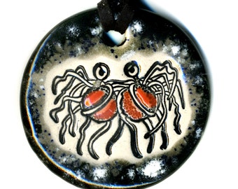 Flying Spaghetti Monster Ceramic Necklace in Black and Gray