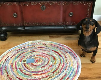 Hand Knotted Round Rag Rug 24 inch - Free Shipping