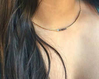 Ultra Thin Necklace, Gemstone Necklace, Gold Necklace, Beaded Necklace, Apatite Necklace, Sapphire Necklace