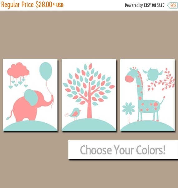 CORAL AQUA Nursery Wall Art Canvas or Prints Baby by TRMdesign