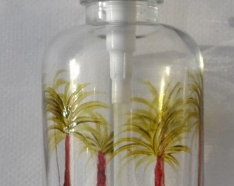 Palm Trees Soap Bottle Palm Tree Soap Dispenser Hand Painted Glass Palm Trees Soap Bottle