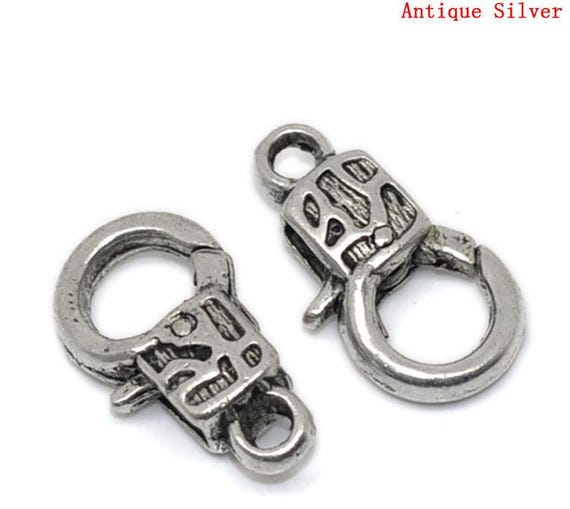 5 Fancy Art Deco Lobster Clasps Antique Silver 18mm x 9mm F277