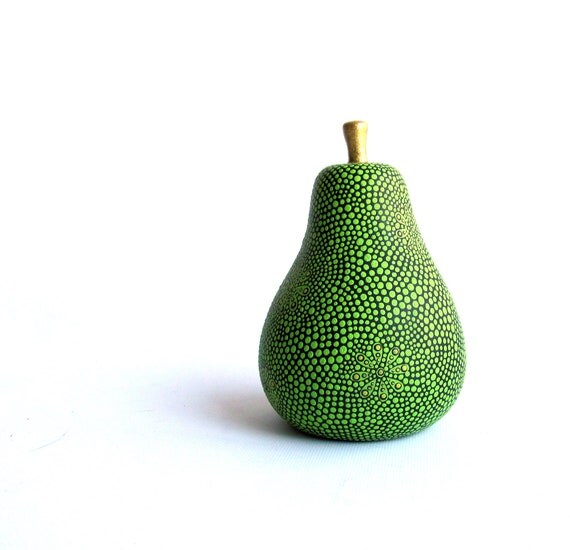 Pear: Hand Painted Green ceramic Pear figurine Fruit art