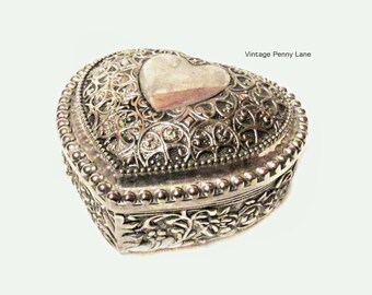 Vintage Silver Heart Trinket / Jewelry Box