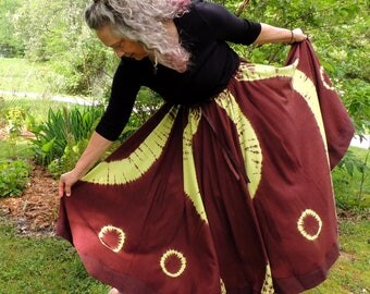Full Circle Bohemian Silk Skirt Handmade and Dyed with Shibori