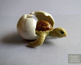 Green Brown Baby Turtle Egg Ceramic Figurine,Turtle Figurine Collector,Turtle Porcelain Figurine,Turtle Animal Figurine,Miniature,Birth II
