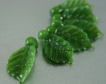 Leaf Beads Angled Veined Handmade Lampwork Leaf Beads SRA FHF