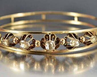 Antique Victorian Gold Diamond Bracelet, Rose Cut Diamond, 1800s Antique Jewelry, Gold Vintage Diamond Bracelet , Anniversary Gift