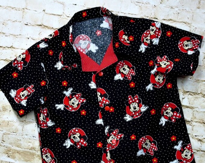 Minnie Mouse Shirt - Disney Birthday - Toddler Girls - Mickey Mouse - Bowling Shirt Style - Handmade Little Girls - sizes 3T to 8 years