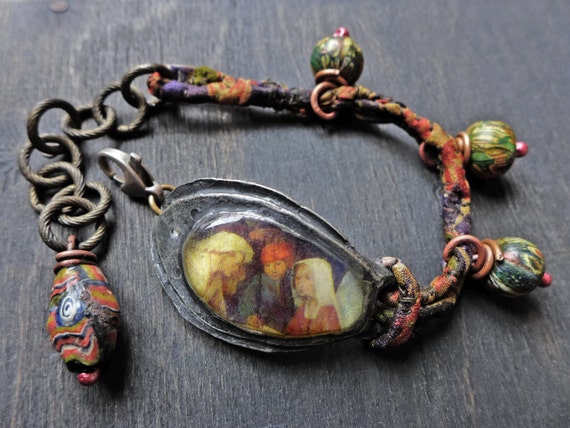 Artisan bracelet, handmade mixed media art jewelry by fancifuldevices- "The Raconteuse"