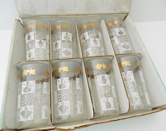 NOS Beverage Glasses, Anchor Hocking Glasses, White Glasses, 1960s Beverage Glasses, Beverage Set, Never Used Glasses, Retro Kitchen Decor