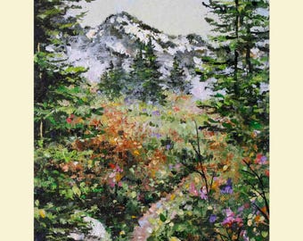 Landscape Painting Tree Painting Mountain Path Original Painting 4" x 6" Modern Contemporary Art by Debora Everett
