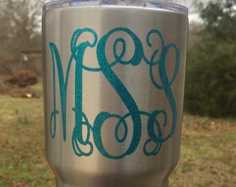 Glitter monogram decal for Yeti, Rambler, Ozark or other tumblers. Phone decal. Tablet or notebook decal. Laptop decal. Car decal.