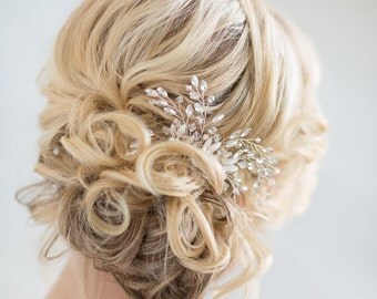 Bridal Hair Comb, Wedding Hair Comb, Gold Crystal Hair Comb, Silver Crystal Hair Comb, Wedding Headpiece, Gold Leaf Hairpiece