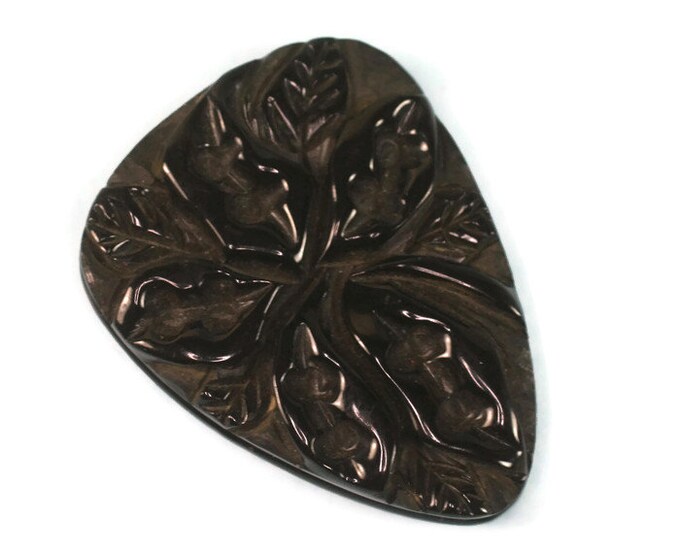 Black Bakelite Dress Clip Carved Leaf Design Vintage