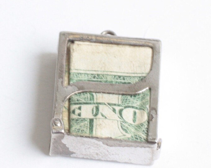 Dollar Bill Holder Charm Sterling Silver Mechanical Mad Money Vintage