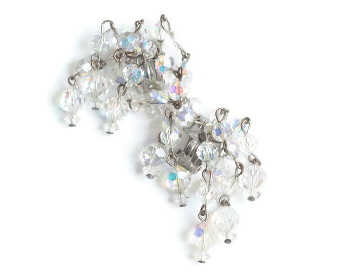 Aurora Borealis Crystal Cascade Earrings Six Strands Vintage