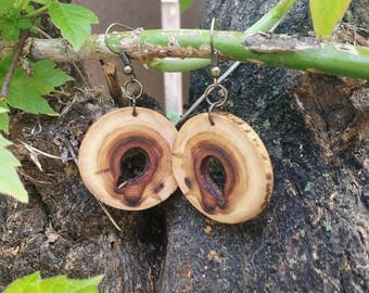 Salvaged Chokecherry Earrings, Boho Earrings, Spalted Wood Earrings