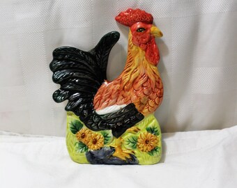 Vintage KMC Ceramic Rooster Spoon Rest, Wall Hanging, Kitchen Decor