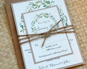 Greenery Wedding Invitation Rustic Botanical Wreath Watercolor Greenery Wedding Invitation Rustic Botanical Wreath Watercolor