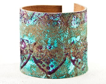 Turquoise Jewelry Wide Cuff Bracelet Leather Jewelry Rainwheel