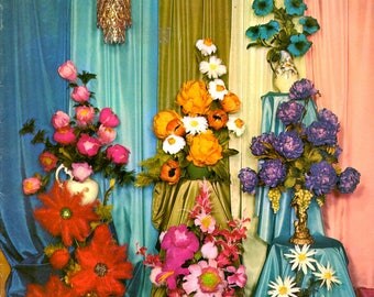 Feather Flowers Arrangements Learn How to Make Dyed Daffodil Poinsettia Dahlia Daisy Delphinium Peony Poodle Craft Pattern Leaflet H-168