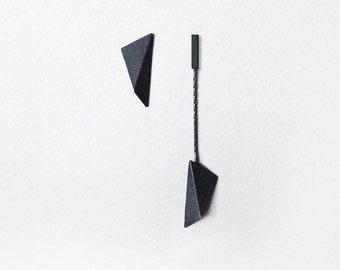 Mismatched Silver Earrings, Geometric Silver Earrings, Black Triangle Earrings, Asymmetric Earrings, Statement Earrings, Industrial Earrings