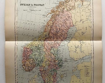 Antique Sweden & Norway Map 1890's