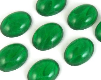 Vintage Glass Cabochons 6 pcs 18x13 Apple Green Stones S-297