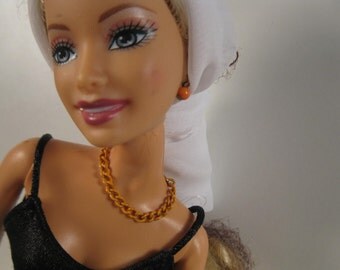 doll jewelry orange chain necklace matching earrings Barbie Fashion Royalty Silkstone Poppy Parker