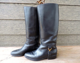 Aigner riding boots ladies black leather tall boots equestrian derby country chic 8N