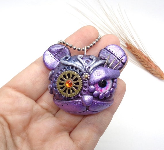 Clay Dog Necklace, Steampunk Jewelry, Polymer Clay Dog, Clay Dog Pendant, Steampunk Pendant, Clay Dog, Steampunk Necklace, Dog Lovers Gift by GizPins steampunk buy now online