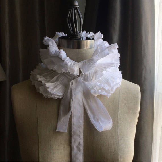 High Neck White hand pleated collar/Totally hand