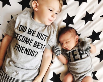 Matching Best Friend Tees Twins Did We Just Become Best Friends? Yep! Siblings pregnancy announcement BFF brothers sisters Trendy friend tee