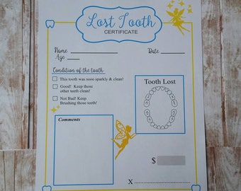 Tooth Fairy Certificate-Lost Tooth Certificate-Tooth Fairy-Instant Download