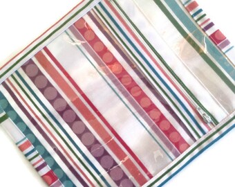 Small Knitting Organizer Vinyl Fabric Bag Zippered Pouch Jewelry Case Cosmetic Make Up Bag Organizing Sac Accessory Bag Striped Fabric