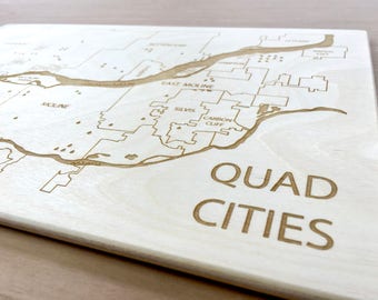 Quad Cities Map - Davenport Bettendorf Moline Rock Island Custom Map Art, Christmas Gift Mother-In-Law, Graduation Gift, Framed Map