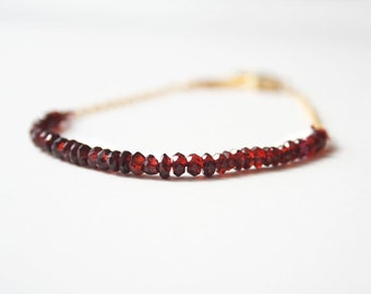 Red Garnet Bracelet, January Birthstone, Red Bracelet