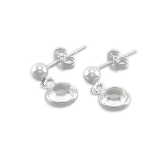 Little Girls Earrings Sterling Silver clear crystal