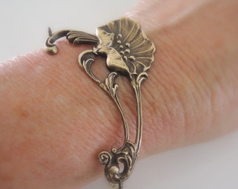 Vintage Bracelet - Art Nouveau Bracelet - Poppy Jewelry - Flower Bracelet - Vintage Brass jewelry - handmade jewelry