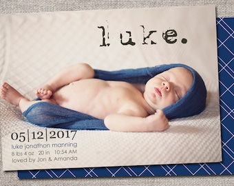 Birth announcement, baby boy announcement, baby girl announcement, baby announcement, modern birth announcement, printable (Luke)