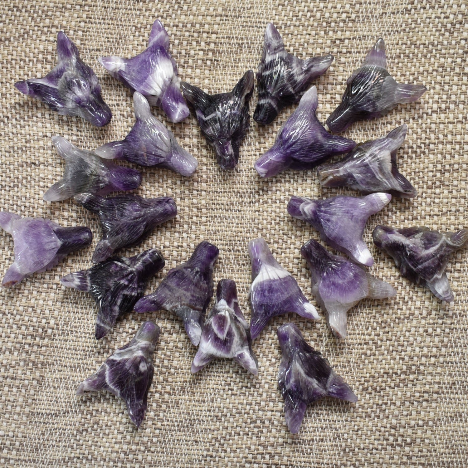 Amethyst Carved Wolf Gemstone Pendant Necklace/ Carved